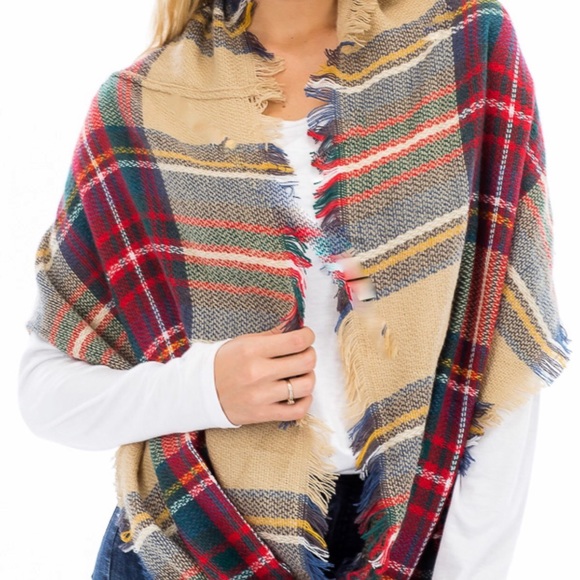 Beige Plaid Infinity Scarf - Picture 4 of 4